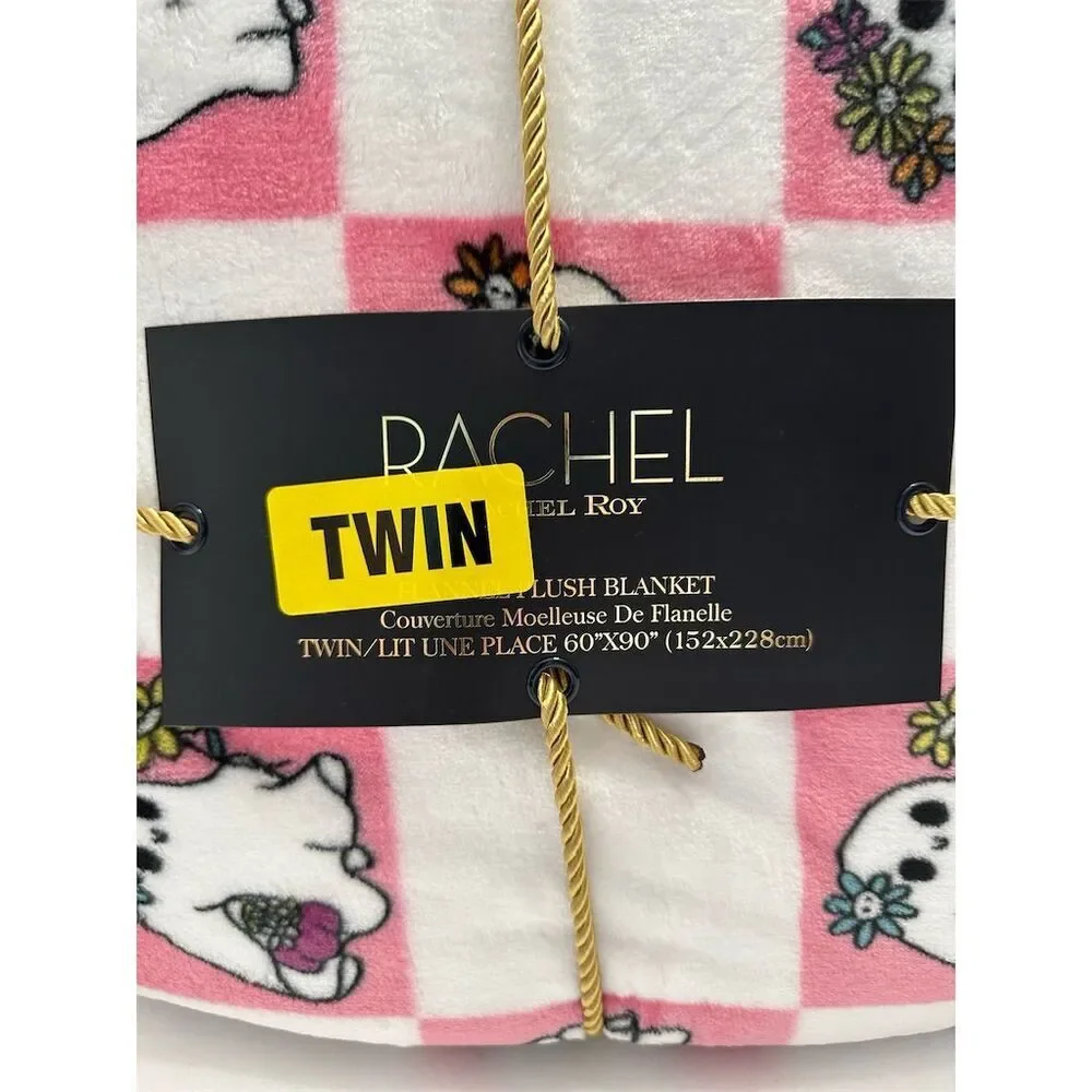 NWT Rachel Roy Pink White Square Ghost Halloween Twin Decorative Throw Blanket